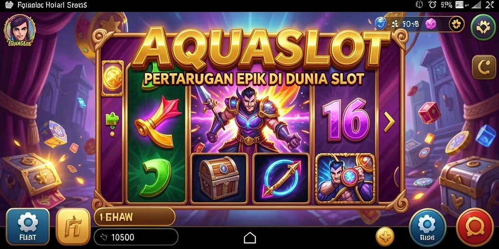 Tampilan aksi seru dalam gameplay AQUASLOT yang mendebarkan.