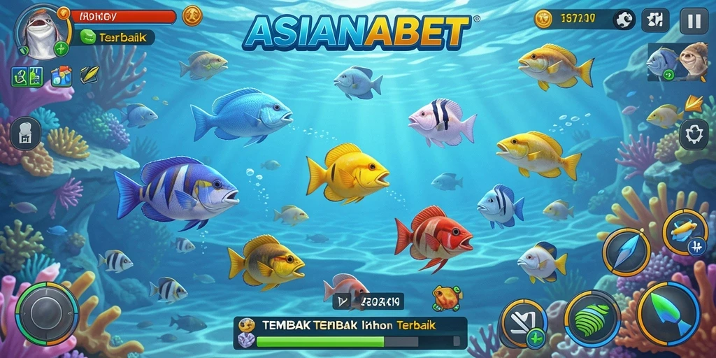 Tampak gameplay seru dari ASIANABET, tembak ikan dan raih koin.