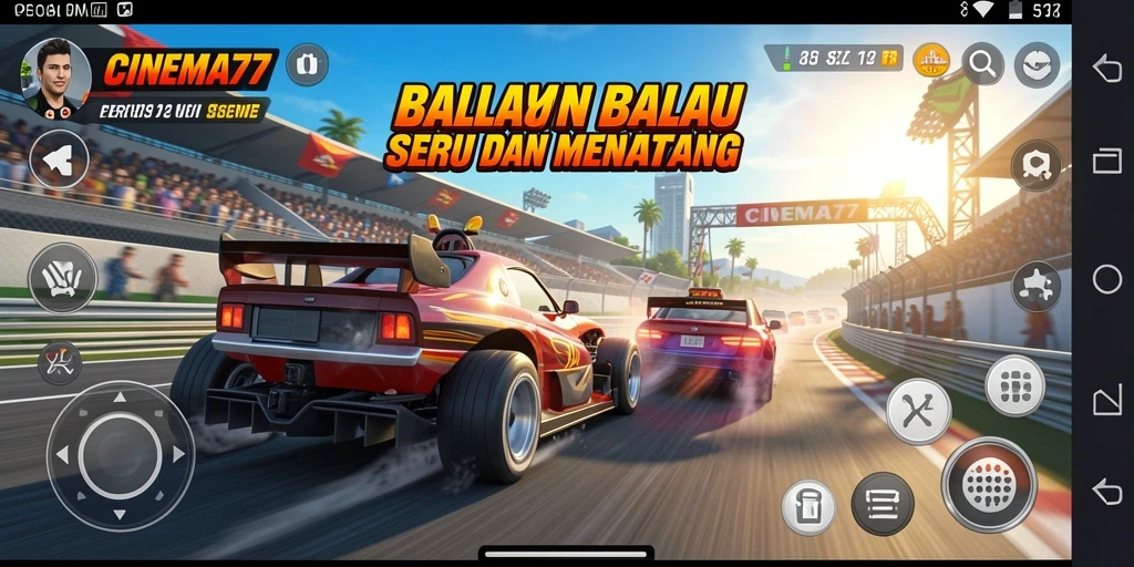 Tangkapan layar dari CINEMA77 menampilkan aksi balapan yang seru dan intens.
