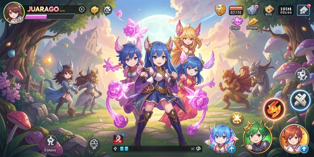 Tampilan screenshot JUARAGO menampilkan aksi bertempur karakter anime.