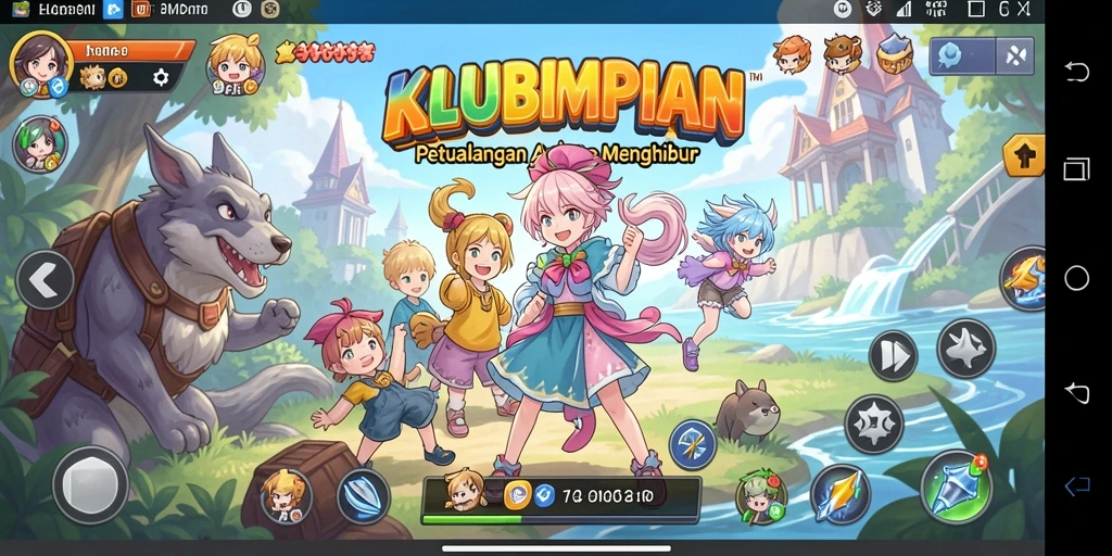 Tampilan gameplay KLUBIMPIAN dengan karakter anime penuh aksi.
