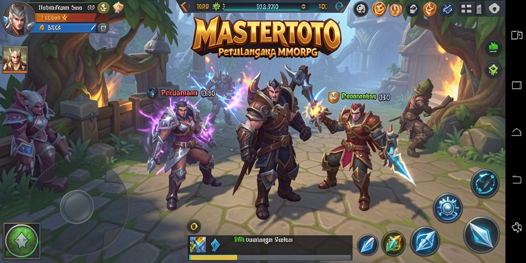 Screenshot utama MASTERTOTO menampilkan aksi pertempuran intens dalam dunia MMORPG.