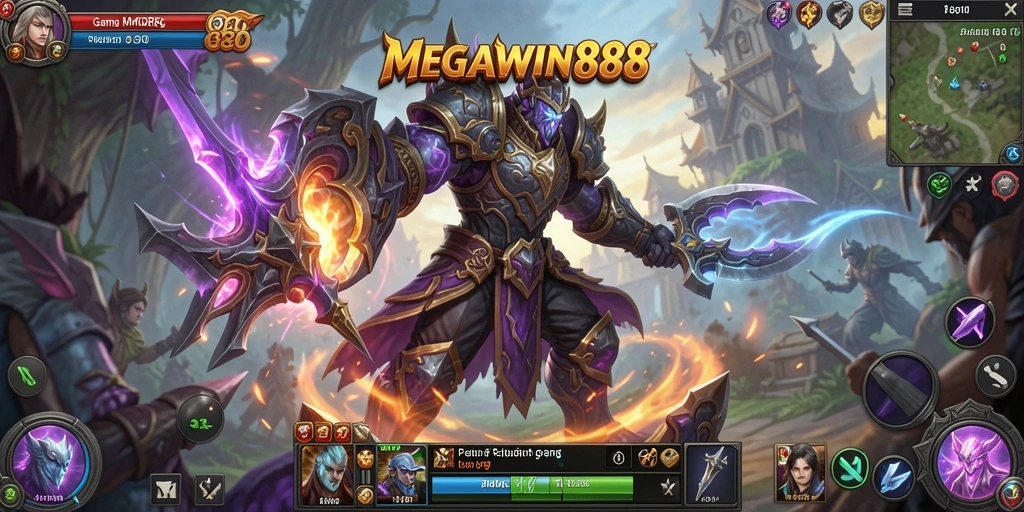 Tampilan utama MEGAWIN888 yang menampilkan aksi pertarungan epik di dunia MMORPG.
