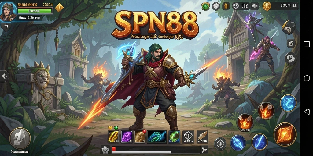 Tangkapan layar SPN88 menampilkan aksi pertempuran seru dalam dunia RPG.