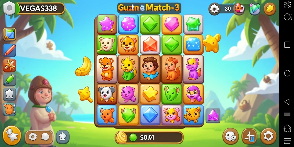 Tampilan aksi mencocokkan elemen dalam gameplay Match-3 yang mengasyikkan.